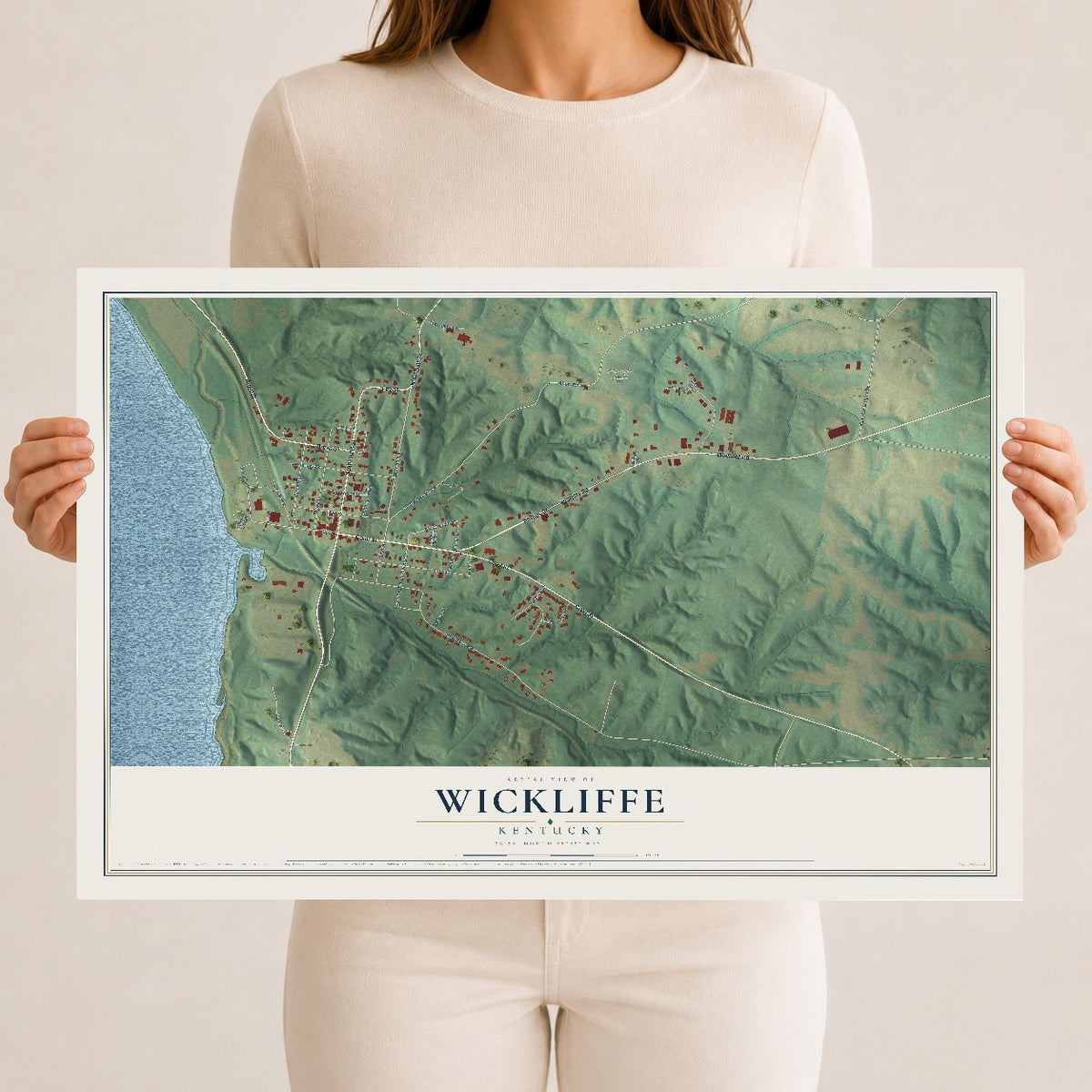 Map of Wickliffe, Kentucky, 12 x 18 inch unframed archival matte print