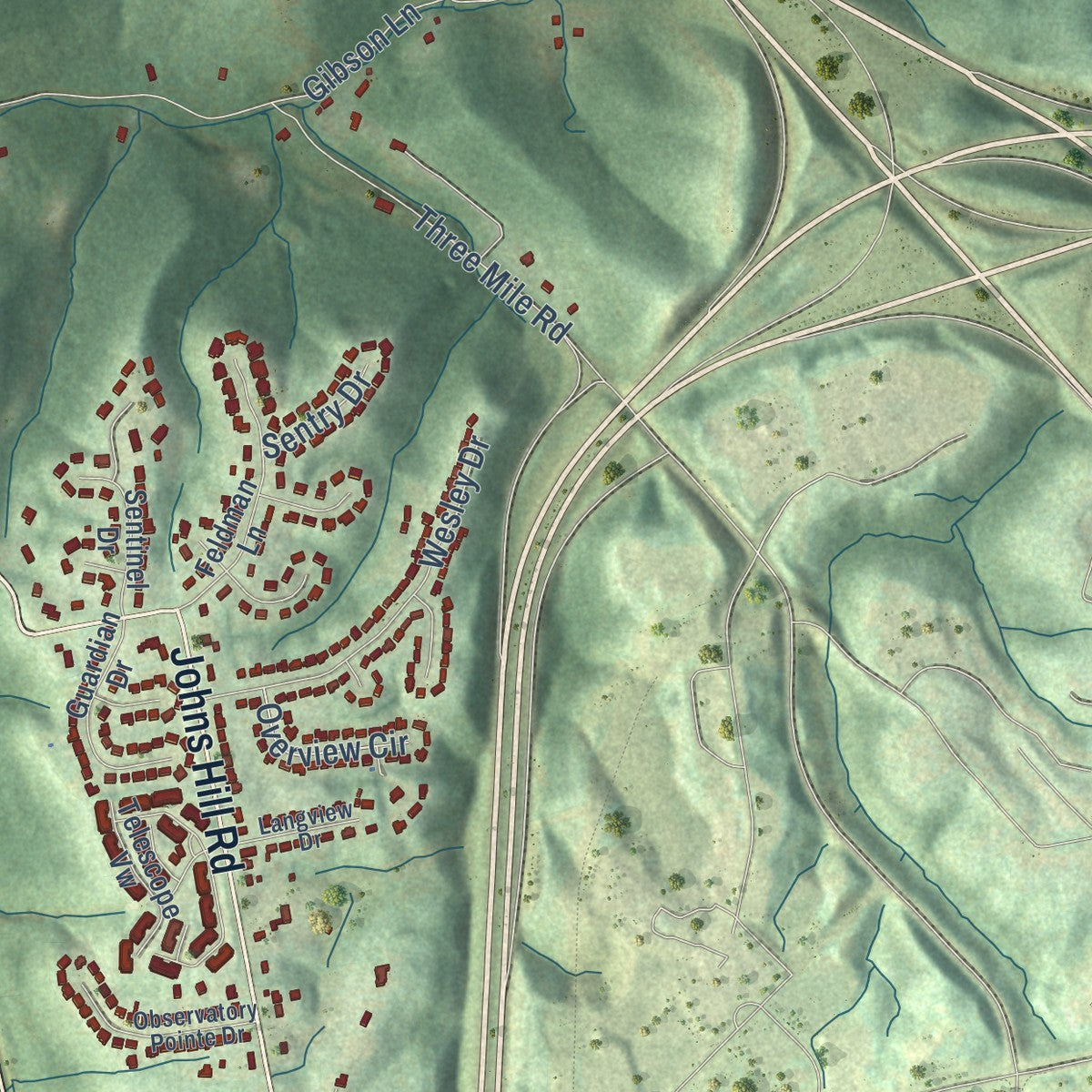Close-up of the map of Wilder, Kentucky print showing street and building detail