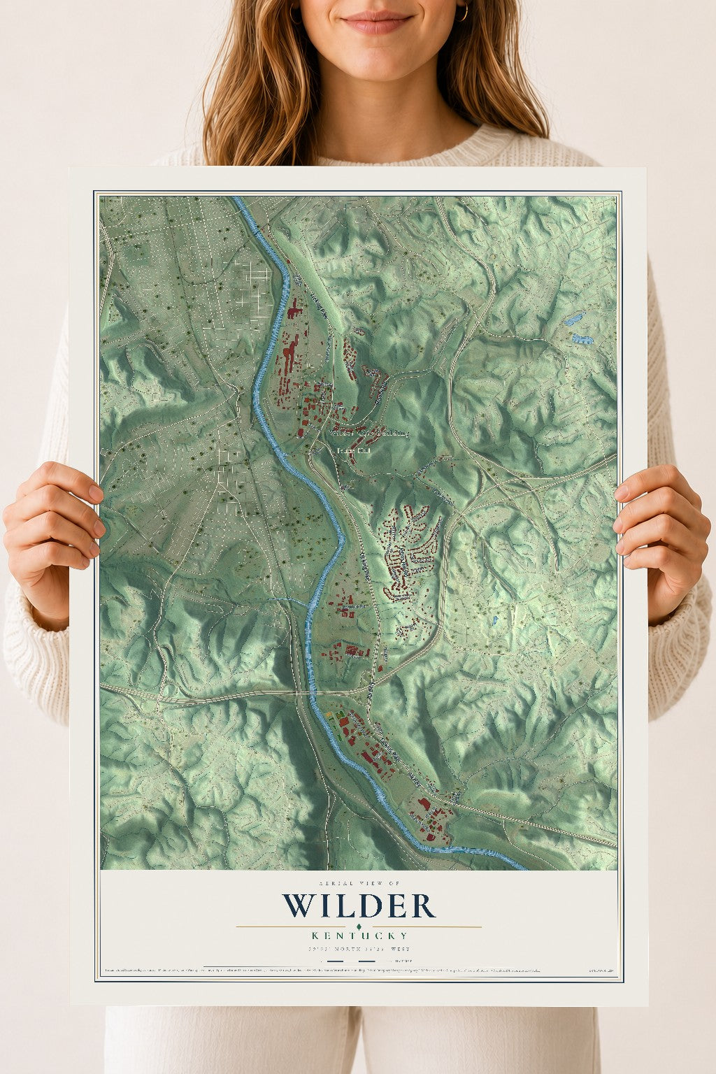 Map of Wilder, Kentucky, 18 x 24 inch unframed archival matte print