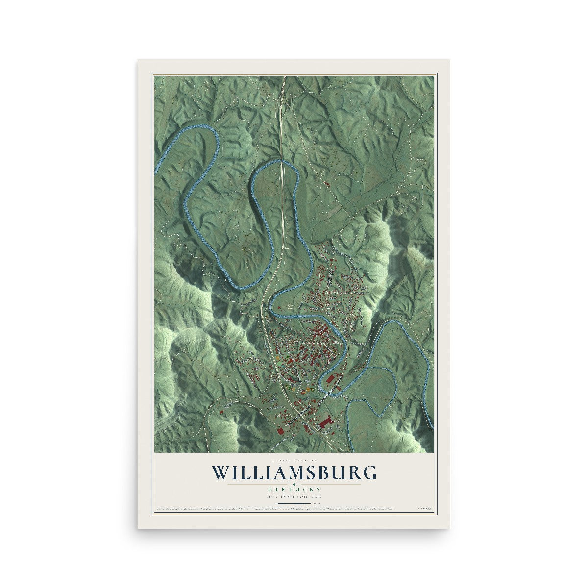 Map of Williamsburg, Kentucky, 12 x 18 inch unframed archival matte print