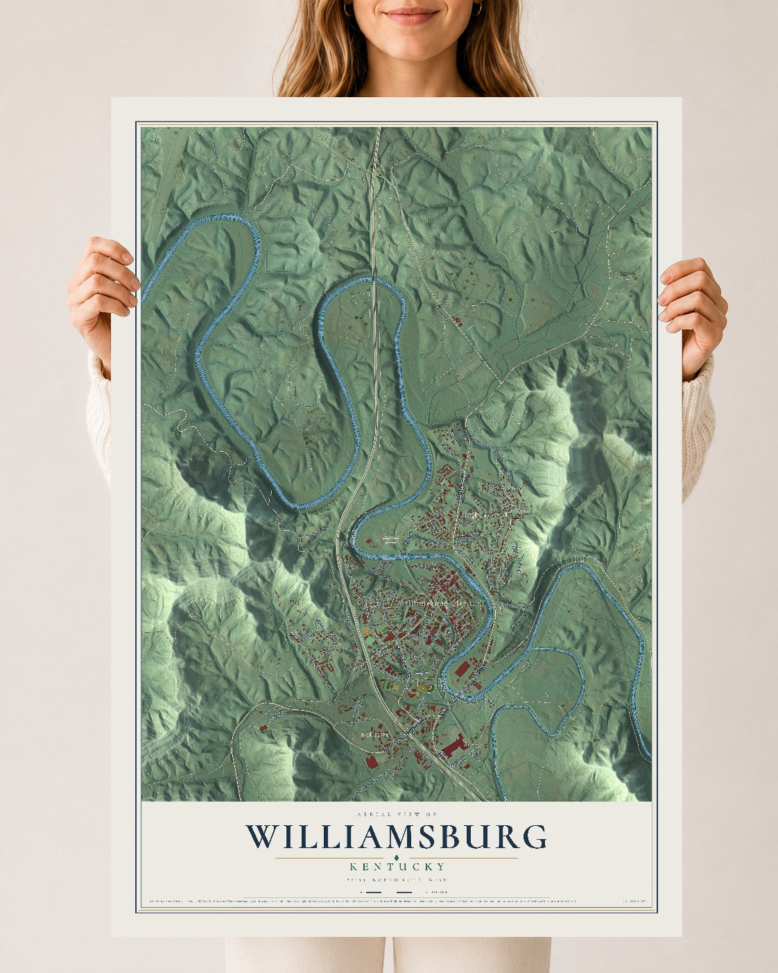 Map of Williamsburg, Kentucky, 24 x 36 inch unframed archival matte print