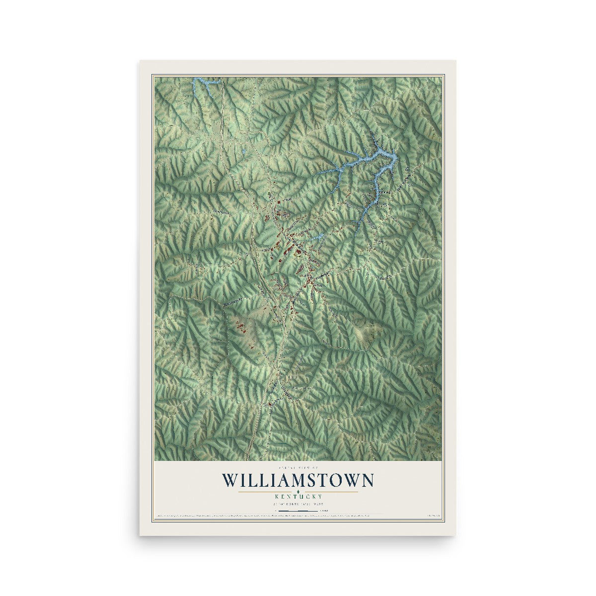 Map of Williamstown, Kentucky, 12 x 18 inch unframed archival matte print