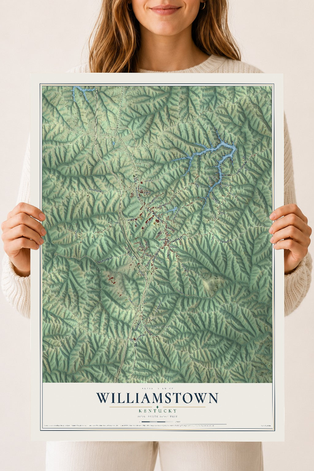 Map of Williamstown, Kentucky, 18 x 24 inch unframed archival matte print