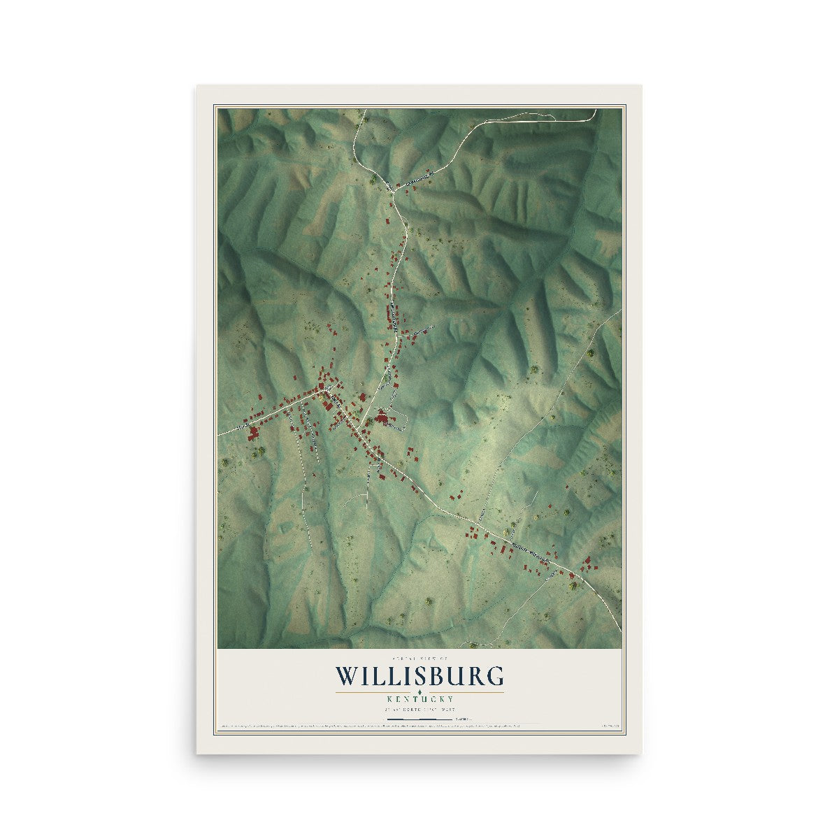 Map of Willisburg, Kentucky, 12 x 18 inch unframed archival matte print
