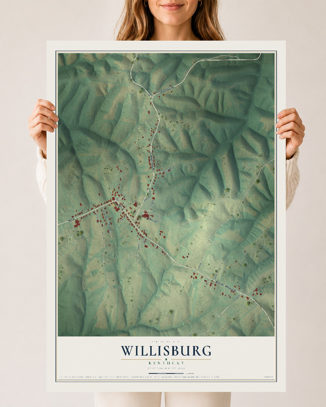 Map of Willisburg, Kentucky, 24 x 36 inch unframed archival matte print