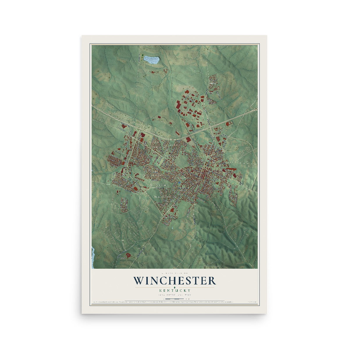 Map of Winchester, Kentucky, 12 x 18 inch unframed archival matte print