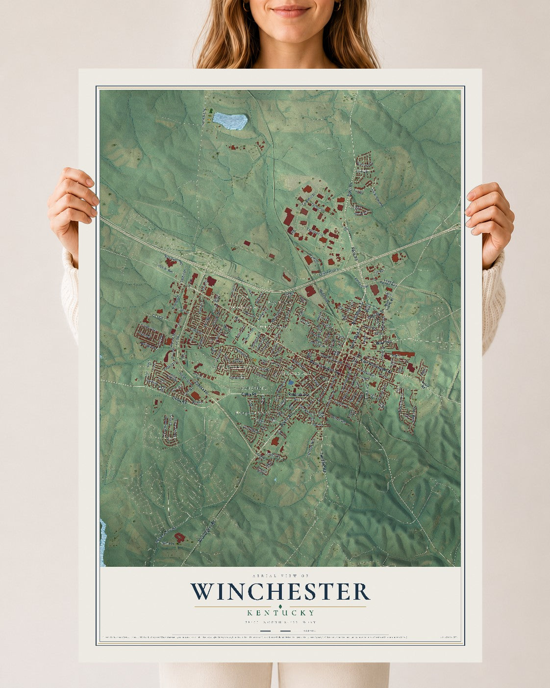 Map of Winchester, Kentucky, 24 x 36 inch unframed archival matte print