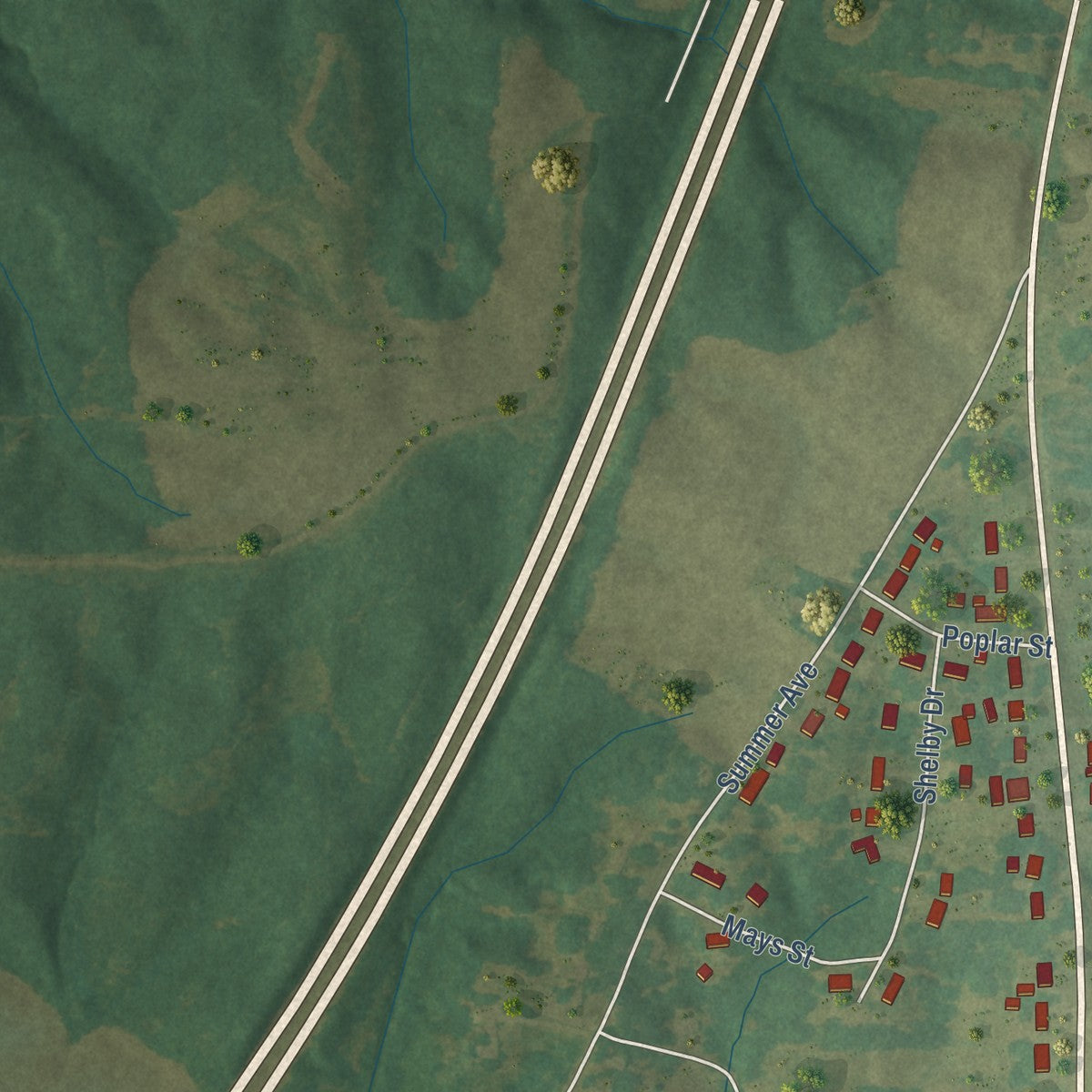 Second close-up of the map of Wingo, Kentucky print showing more streets and buildings