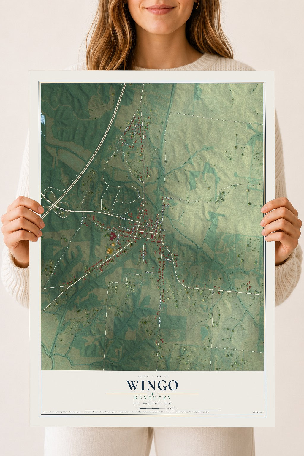 Map of Wingo, Kentucky, 18 x 24 inch unframed archival matte print