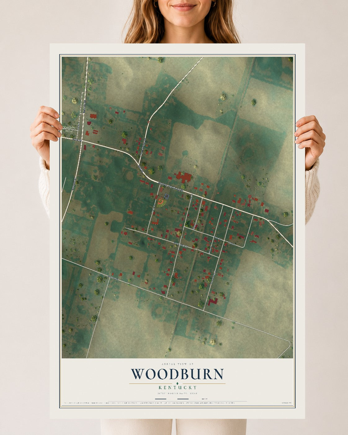 Map of Woodburn, Kentucky, 24 x 36 inch unframed archival matte print