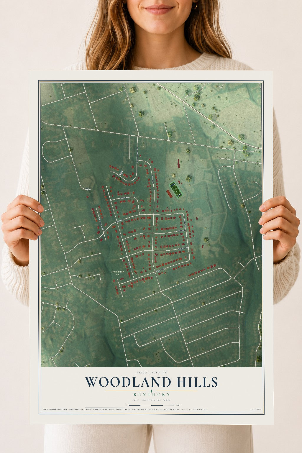 Map of Woodland Hills, Kentucky, 18 x 24 inch unframed archival matte print