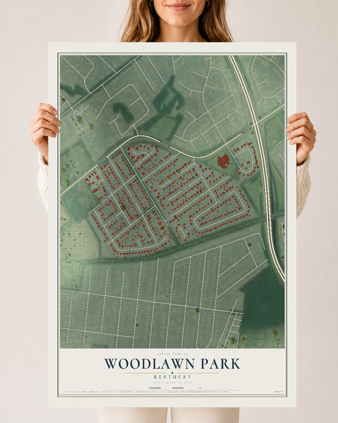 Map of Woodlawn Park, Kentucky, 24 x 36 inch unframed archival matte print