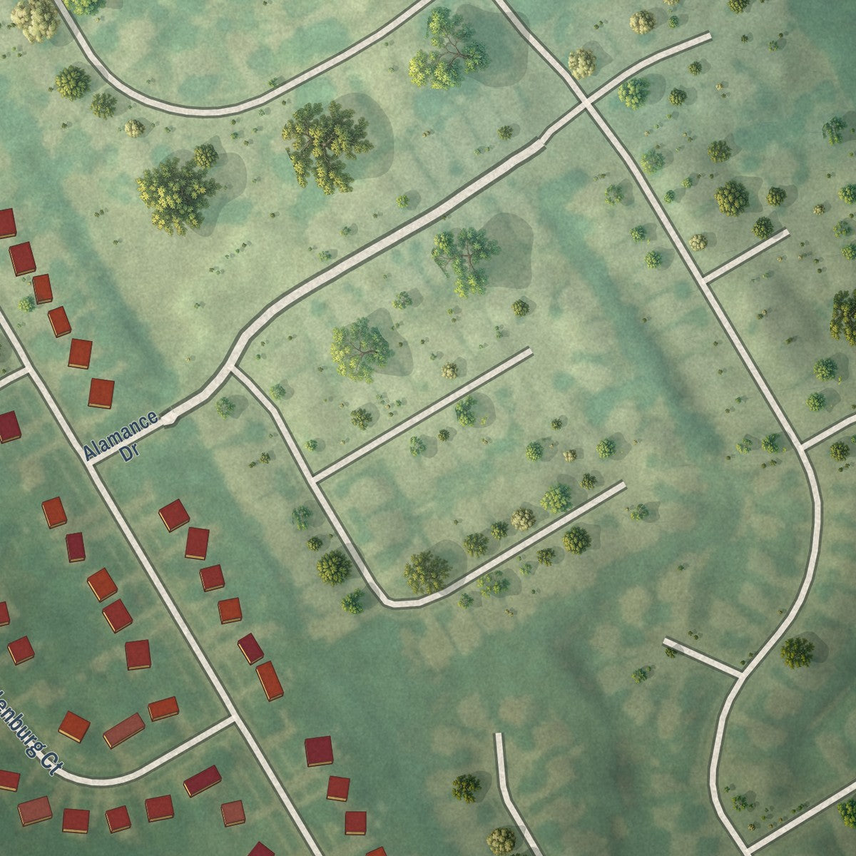 Second close-up of the map of Worthington Hills, Kentucky print showing more streets and buildings