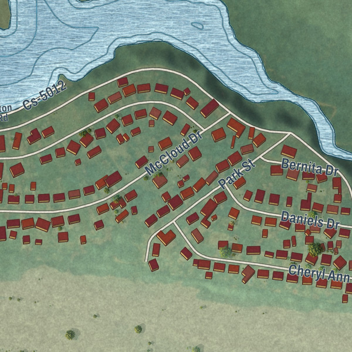 Close-up of the map of Worthington, Kentucky print showing street and building detail