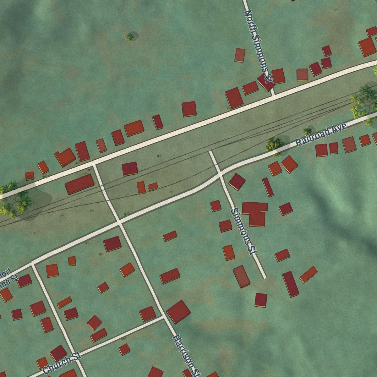 Close-up of the map of Worthville, Kentucky print showing street and building detail