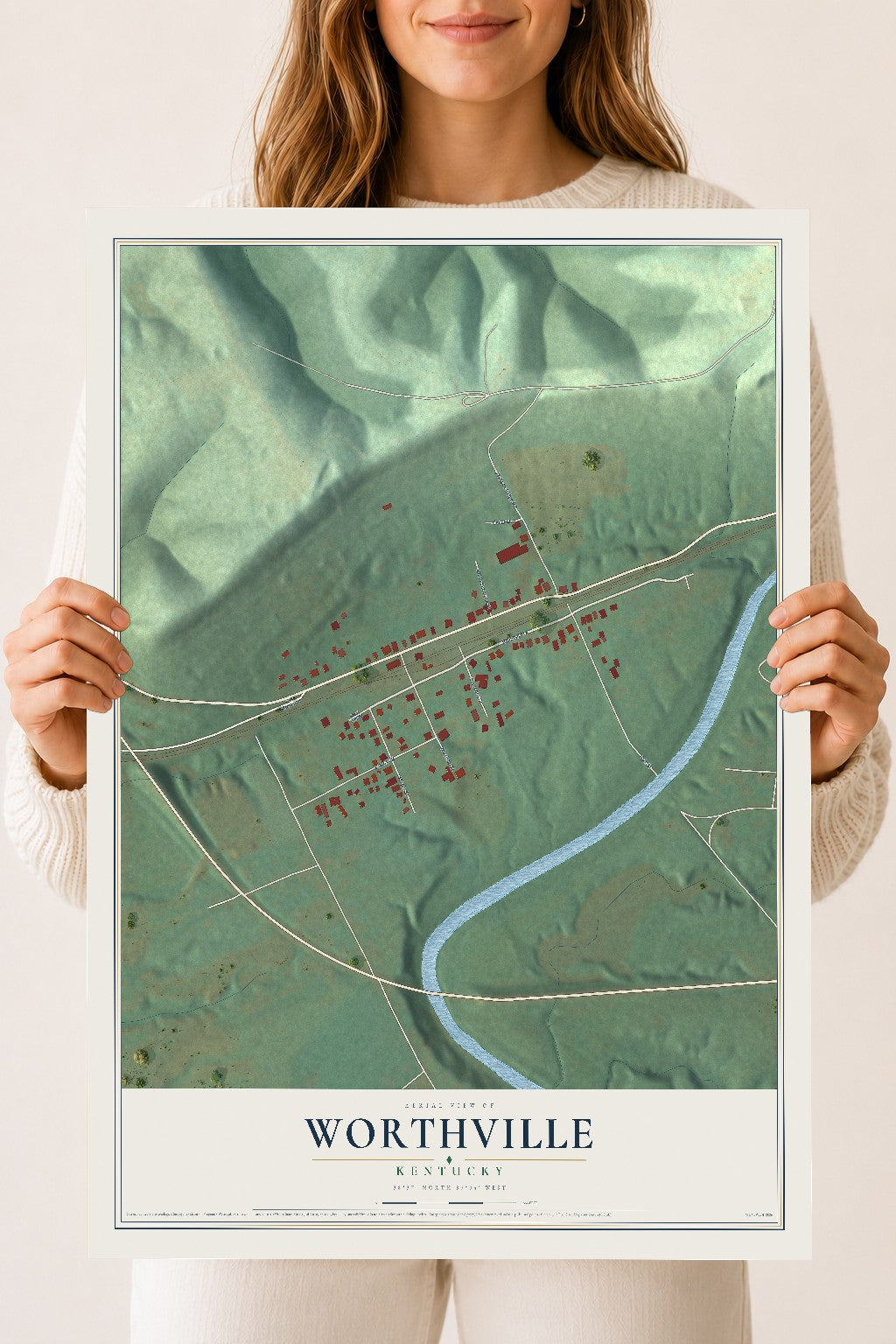 Map of Worthville, Kentucky, 18 x 24 inch unframed archival matte print