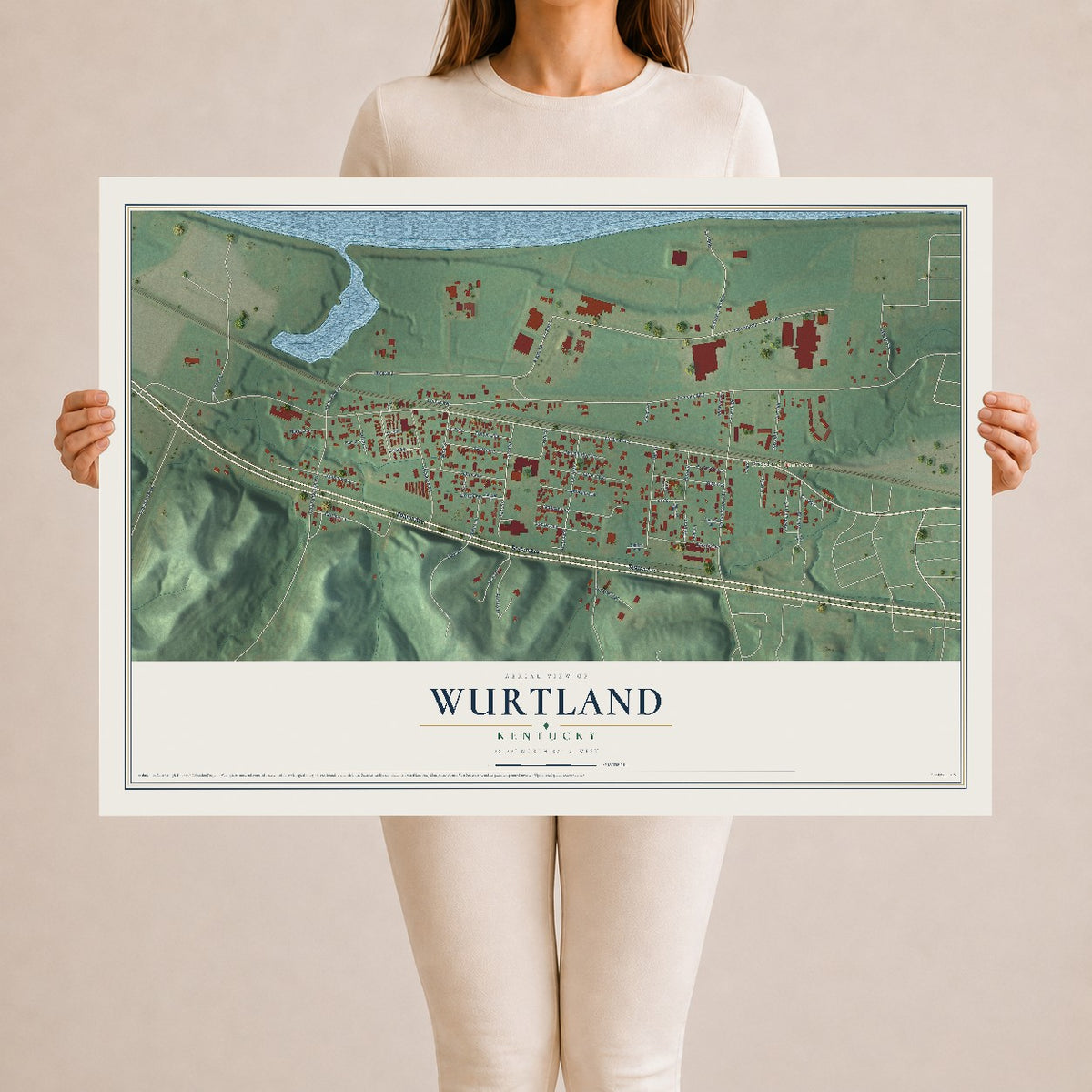 Map of Wurtland, Kentucky, 24 x 36 inch unframed archival matte print