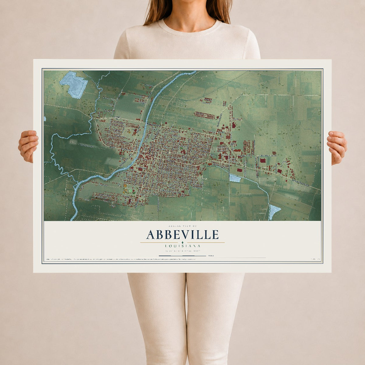 Map of Abbeville, Louisiana, 24 x 36 inch unframed archival matte print