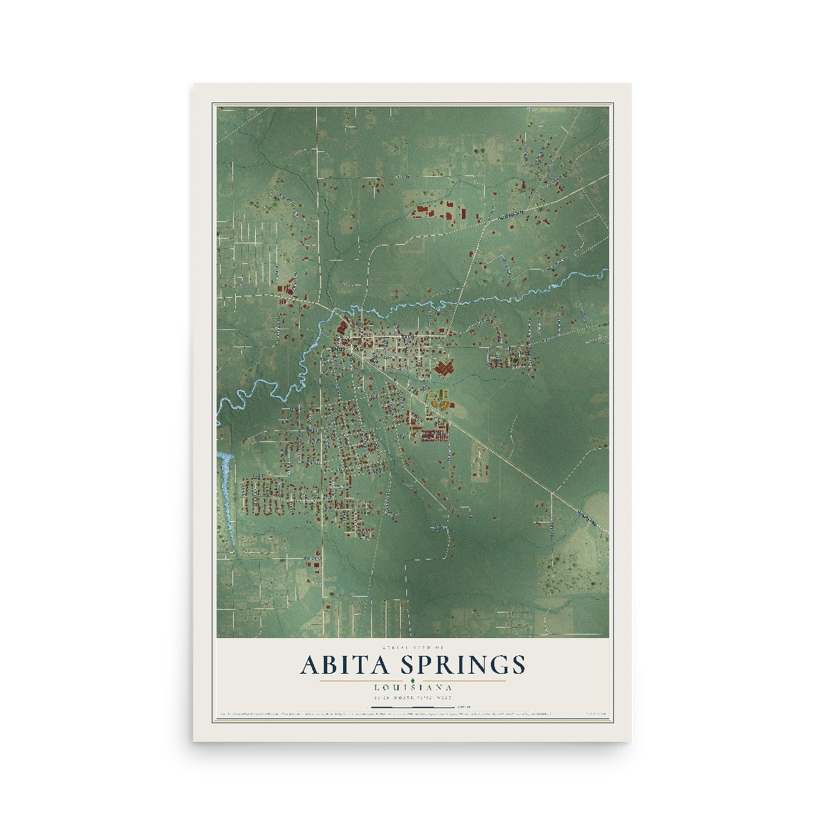 Map of Abita Springs, Louisiana, 12 x 18 inch unframed archival matte print