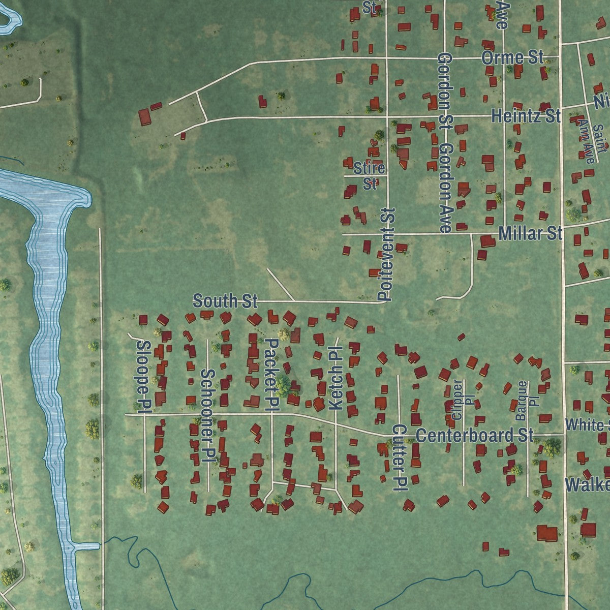 Second close-up of the map of Abita Springs, Louisiana print showing more streets and buildings