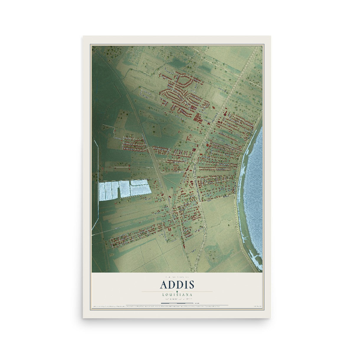 Map of Addis, Louisiana, 12 x 18 inch unframed archival matte print