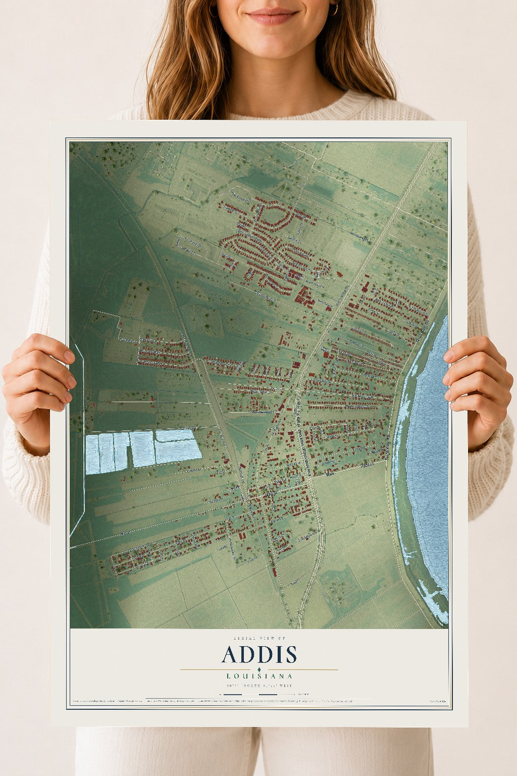 Map of Addis, Louisiana, 18 x 24 inch unframed archival matte print