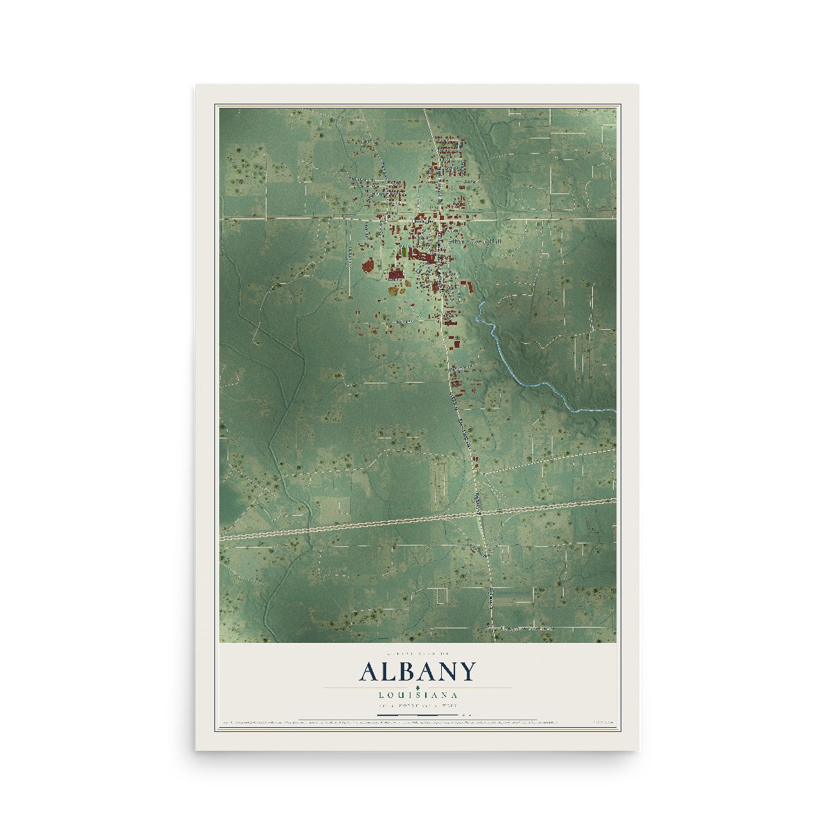 Map of Albany, Louisiana, 12 x 18 inch unframed archival matte print