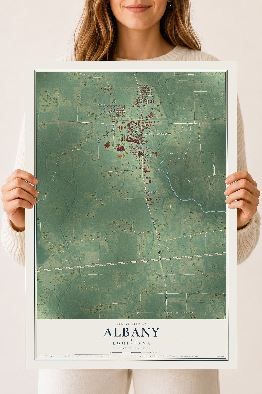 Map of Albany, Louisiana, 18 x 24 inch unframed archival matte print