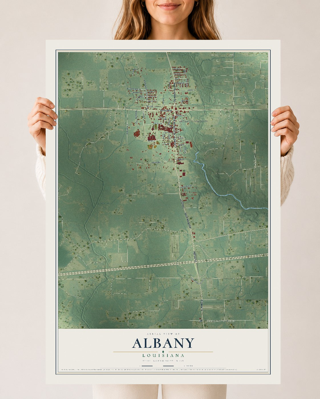 Map of Albany, Louisiana, 24 x 36 inch unframed archival matte print