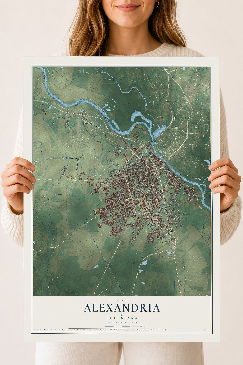 Map of Alexandria, Louisiana, 18 x 24 inch unframed archival matte print