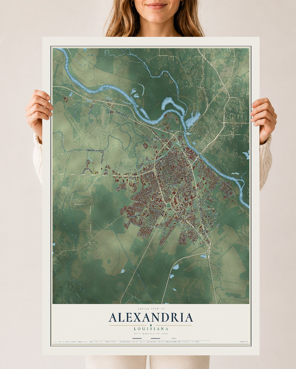 Map of Alexandria, Louisiana, 24 x 36 inch unframed archival matte print