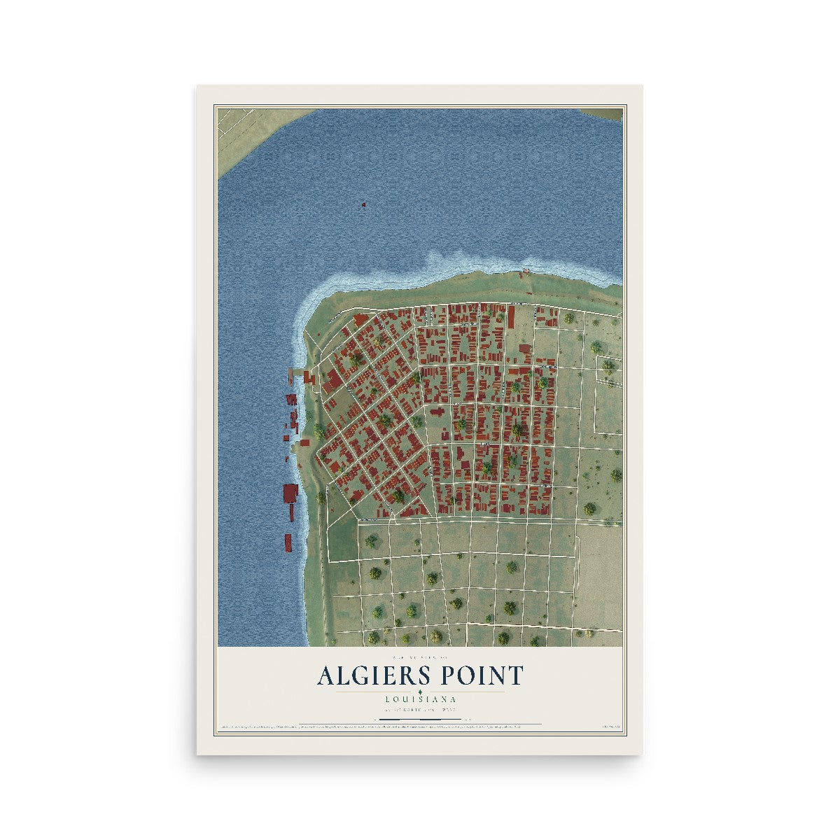 Map of Algiers Point, Louisiana, 12 x 18 inch unframed archival matte print