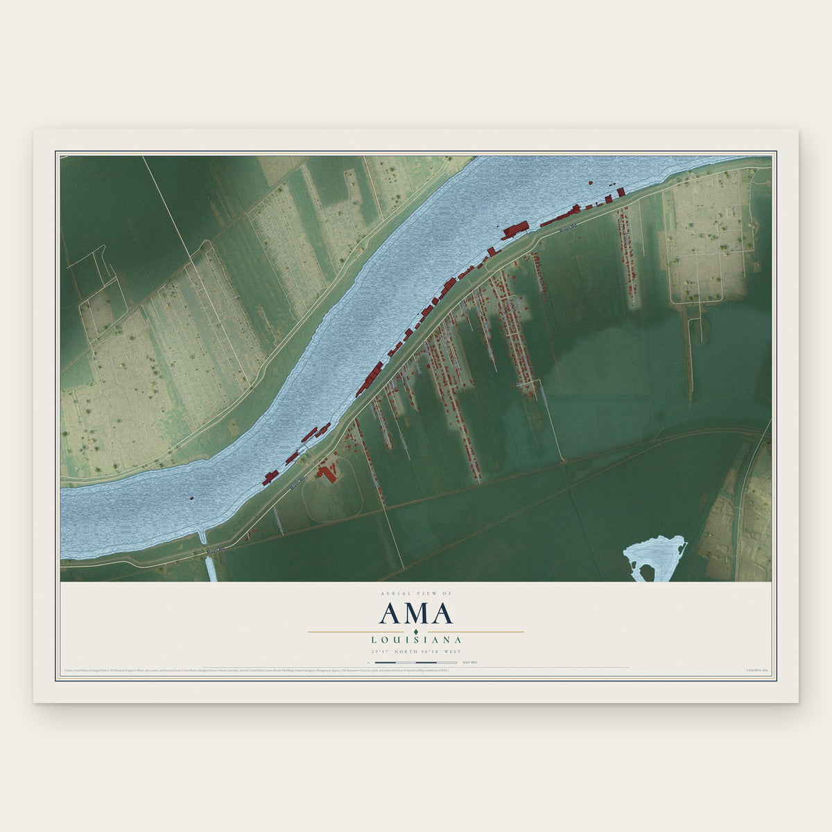 Ama, Louisiana map print, the full design