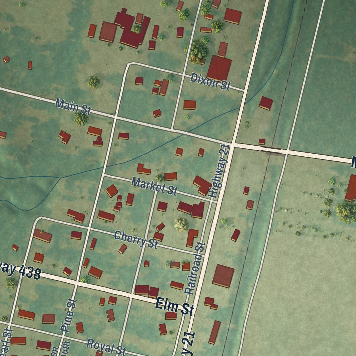 Close-up of the map of Angie, Louisiana print showing street and building detail
