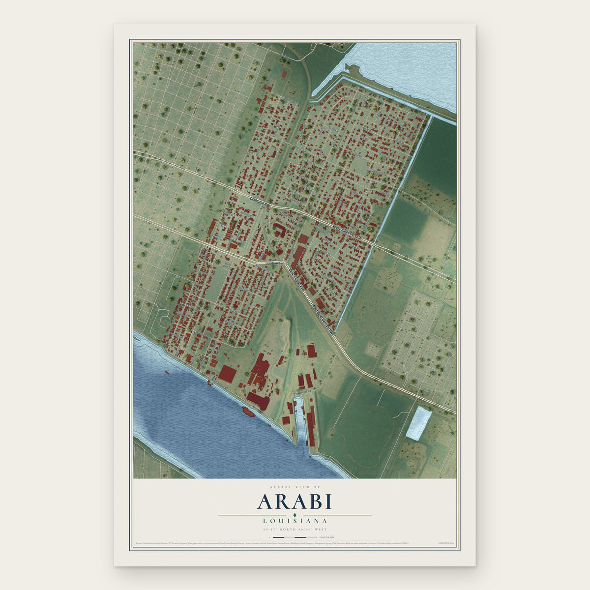 Arabi, Louisiana map print, the full design