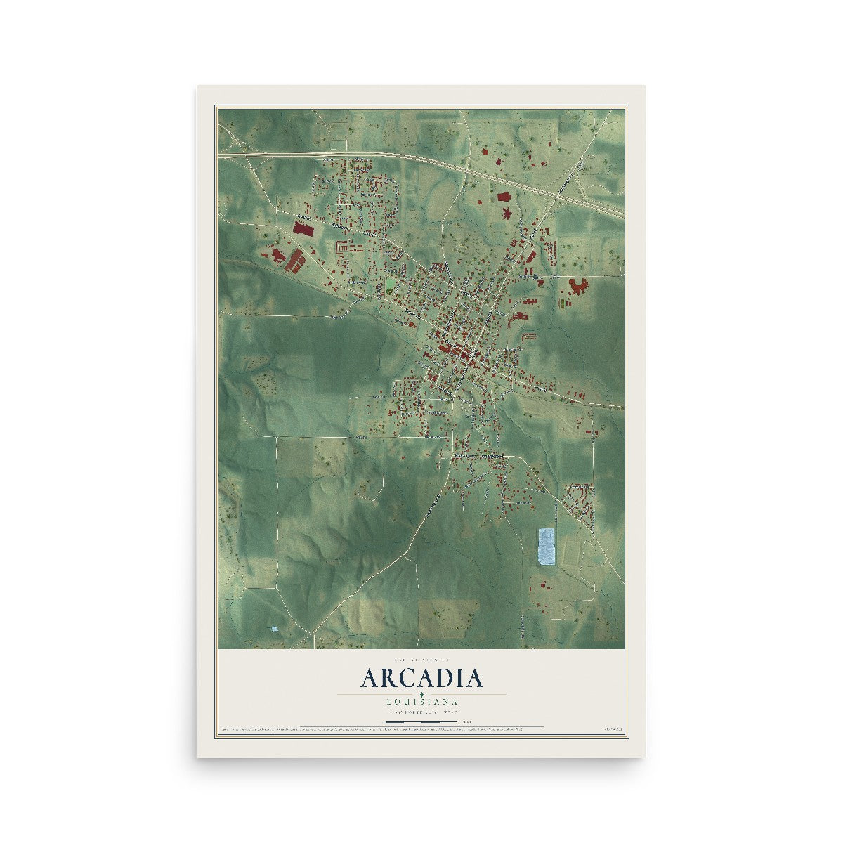 Map of Arcadia, Louisiana, 12 x 18 inch unframed archival matte print