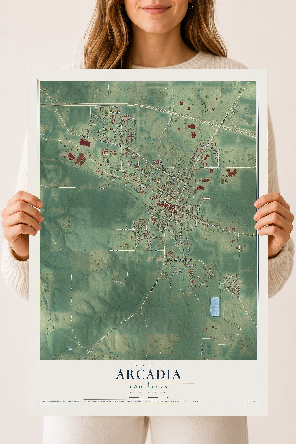 Map of Arcadia, Louisiana, 18 x 24 inch unframed archival matte print