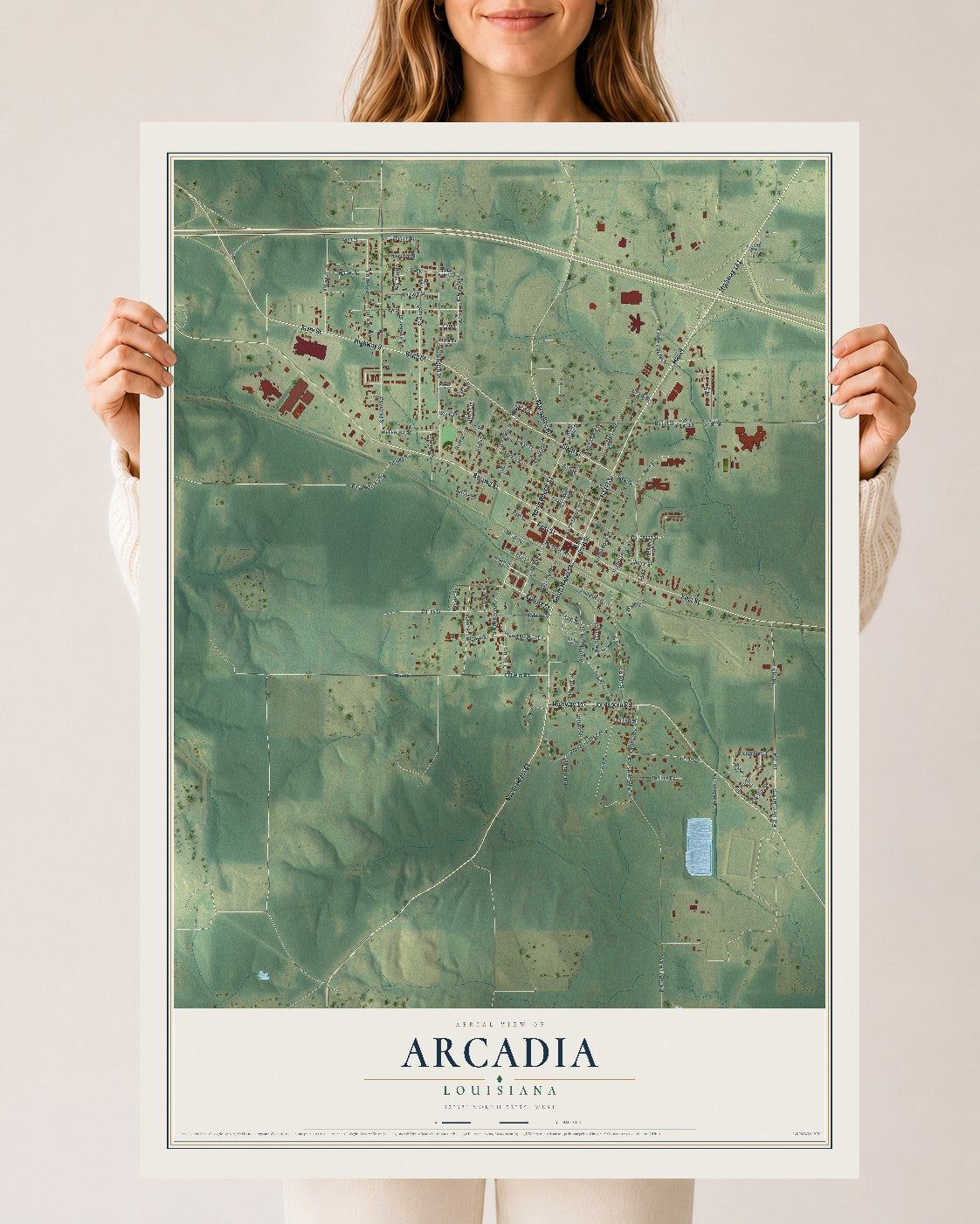 Map of Arcadia, Louisiana, 24 x 36 inch unframed archival matte print