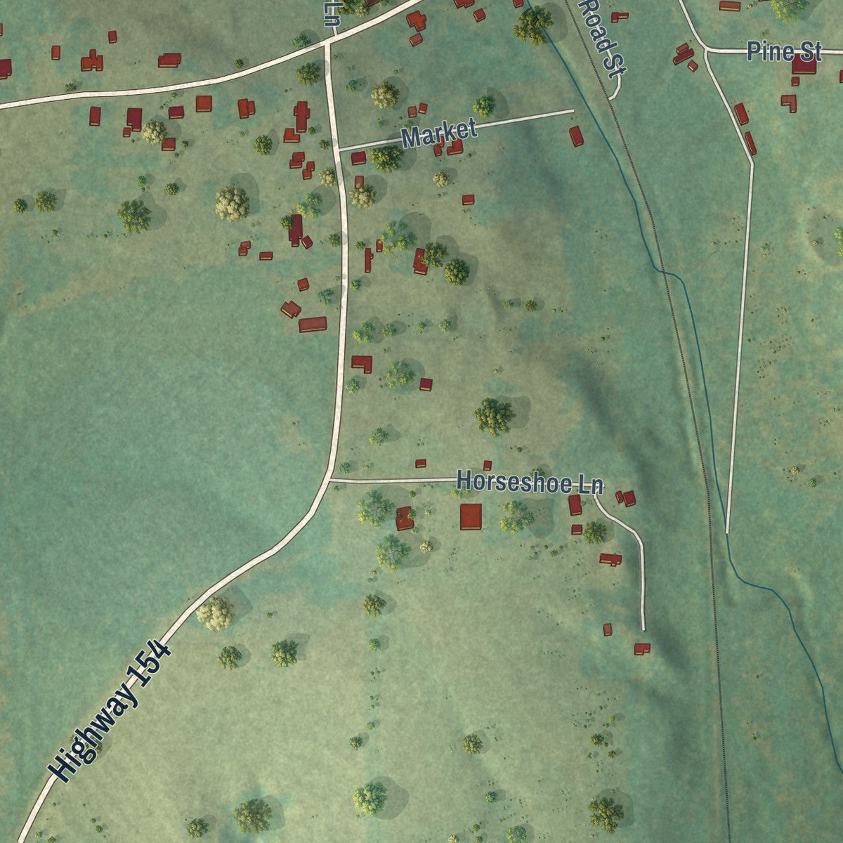 Second close-up of the map of Athens, Louisiana print showing more streets and buildings