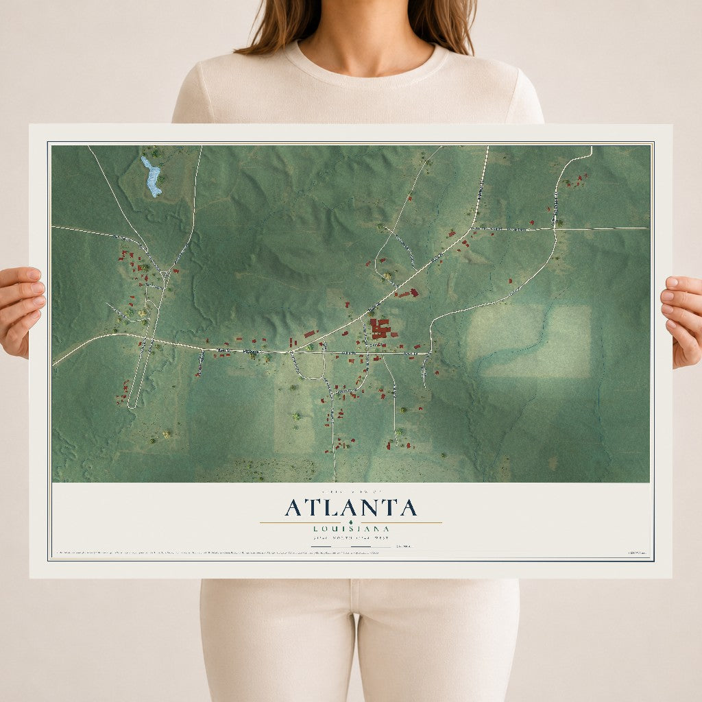 Map of Atlanta, Louisiana, 18 x 24 inch unframed archival matte print