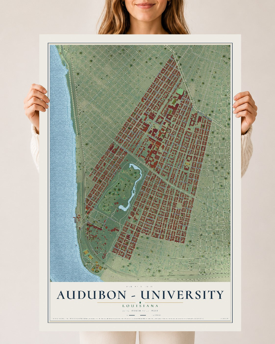 Map of Audubon - University, Louisiana, 24 x 36 inch unframed archival matte print