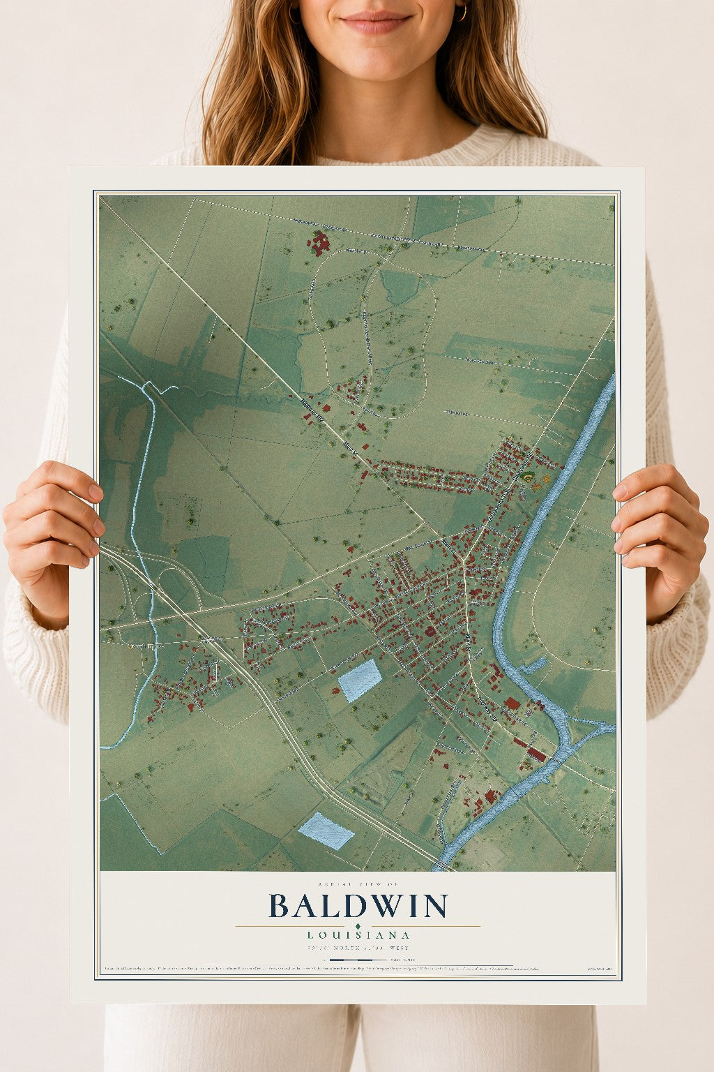 Map of Baldwin, Louisiana, 18 x 24 inch unframed archival matte print