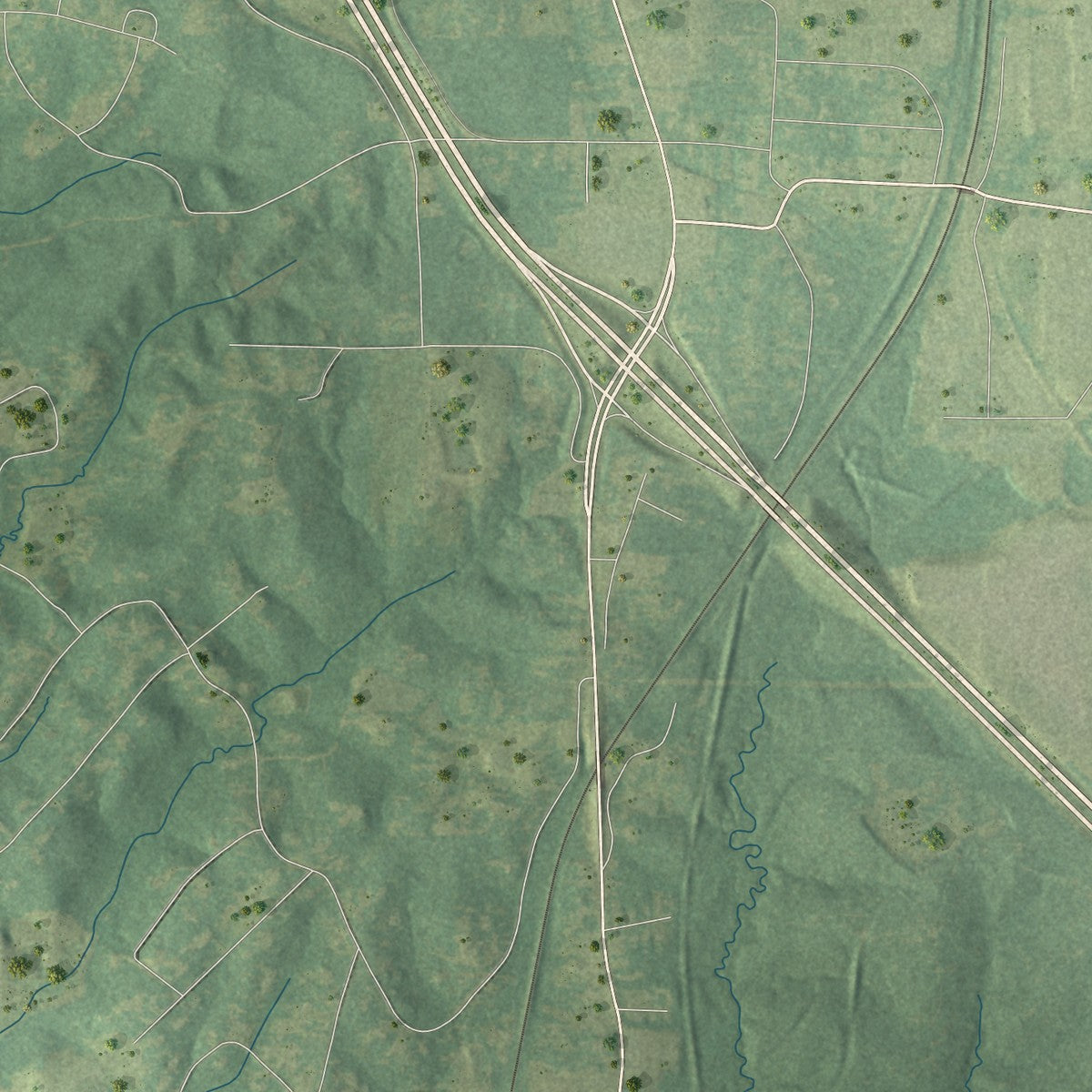 Second close-up of the map of Ball, Louisiana print showing more streets and buildings