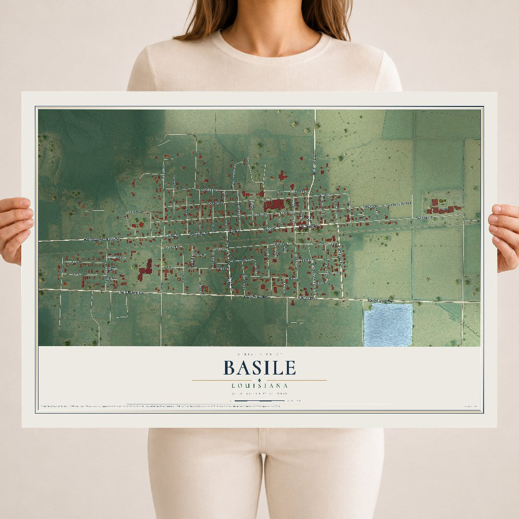 Map of Basile, Louisiana, 18 x 24 inch unframed archival matte print