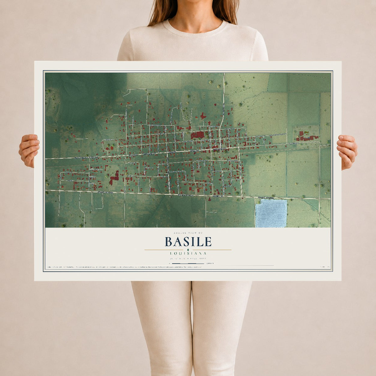 Map of Basile, Louisiana, 24 x 36 inch unframed archival matte print