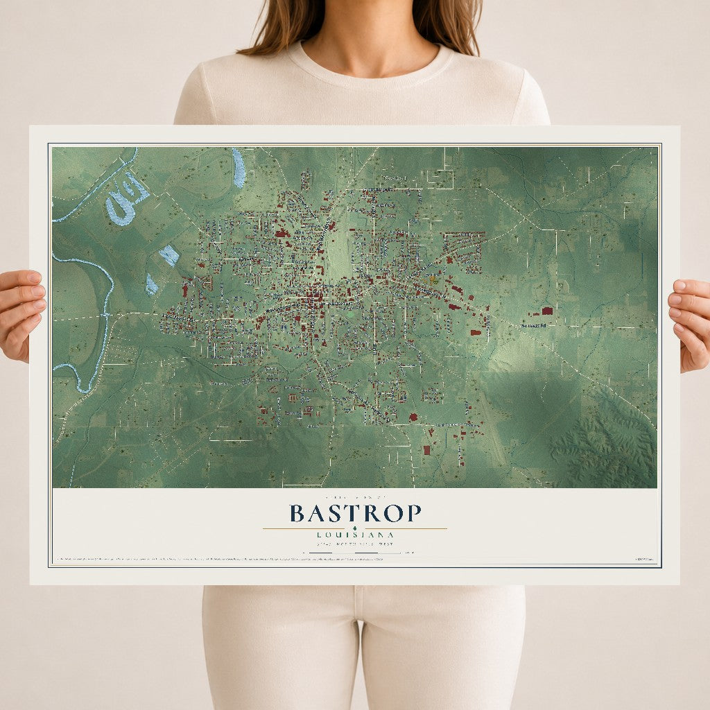 Map of Bastrop, Louisiana, 18 x 24 inch unframed archival matte print