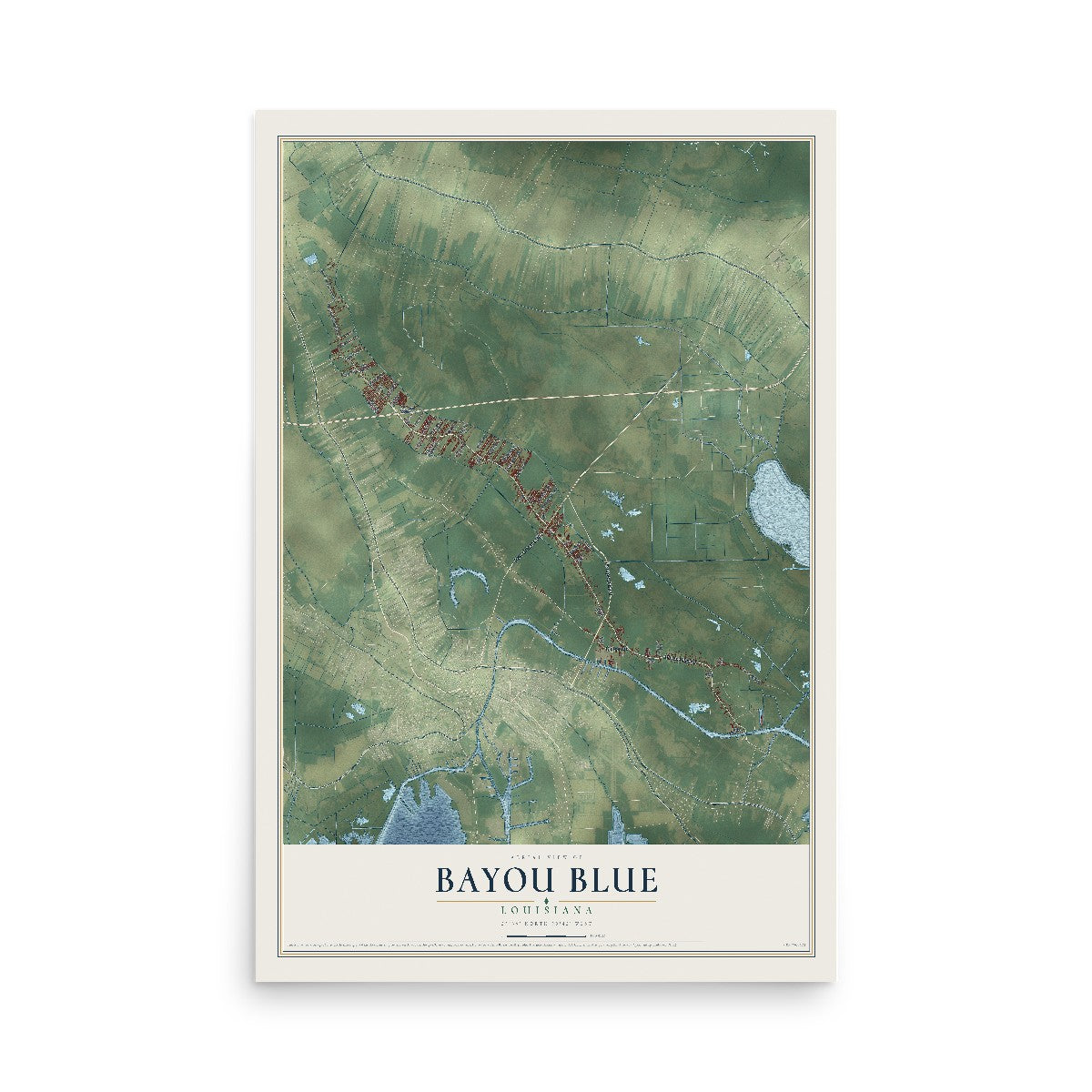 Map of Bayou Blue, Louisiana, 12 x 18 inch unframed archival matte print