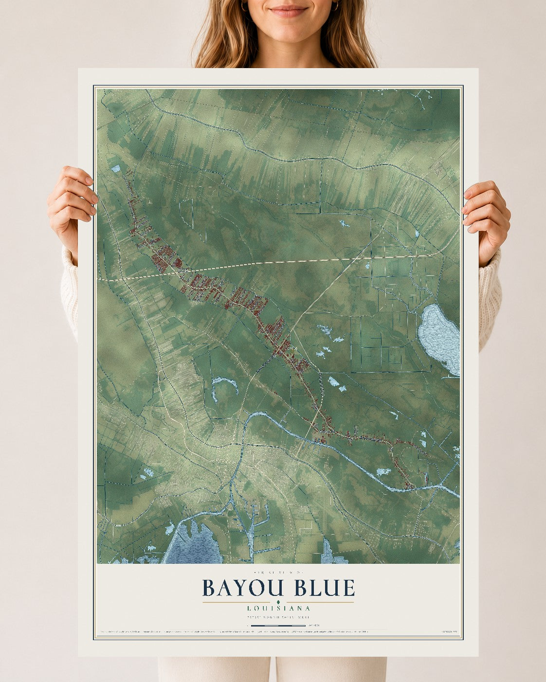 Map of Bayou Blue, Louisiana, 24 x 36 inch unframed archival matte print