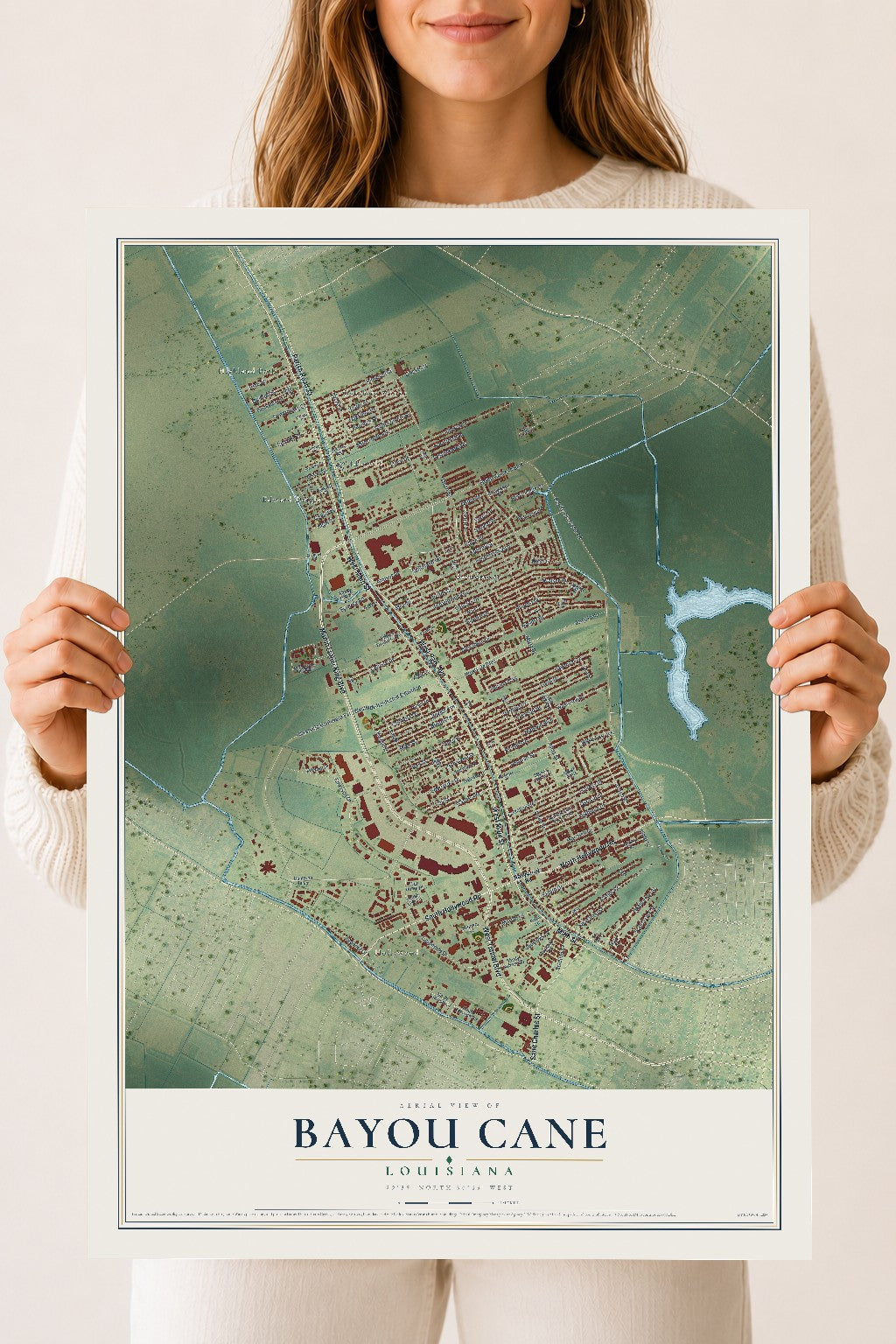 Map of Bayou Cane, Louisiana, 18 x 24 inch unframed archival matte print