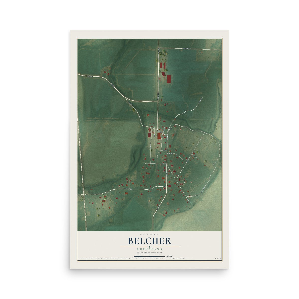 Map of Belcher, Louisiana, 12 x 18 inch unframed archival matte print